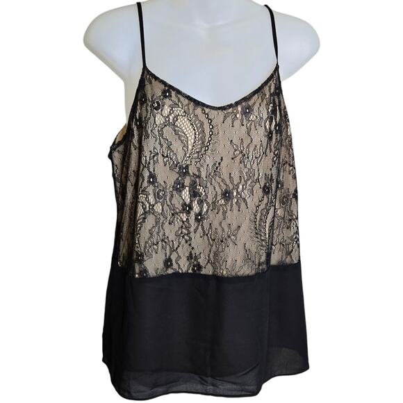 Ann Taylor Loft Womens Camisole Small Black Lace Sheer Lined Tank Top Whimsigoth - Picture 1 of 9